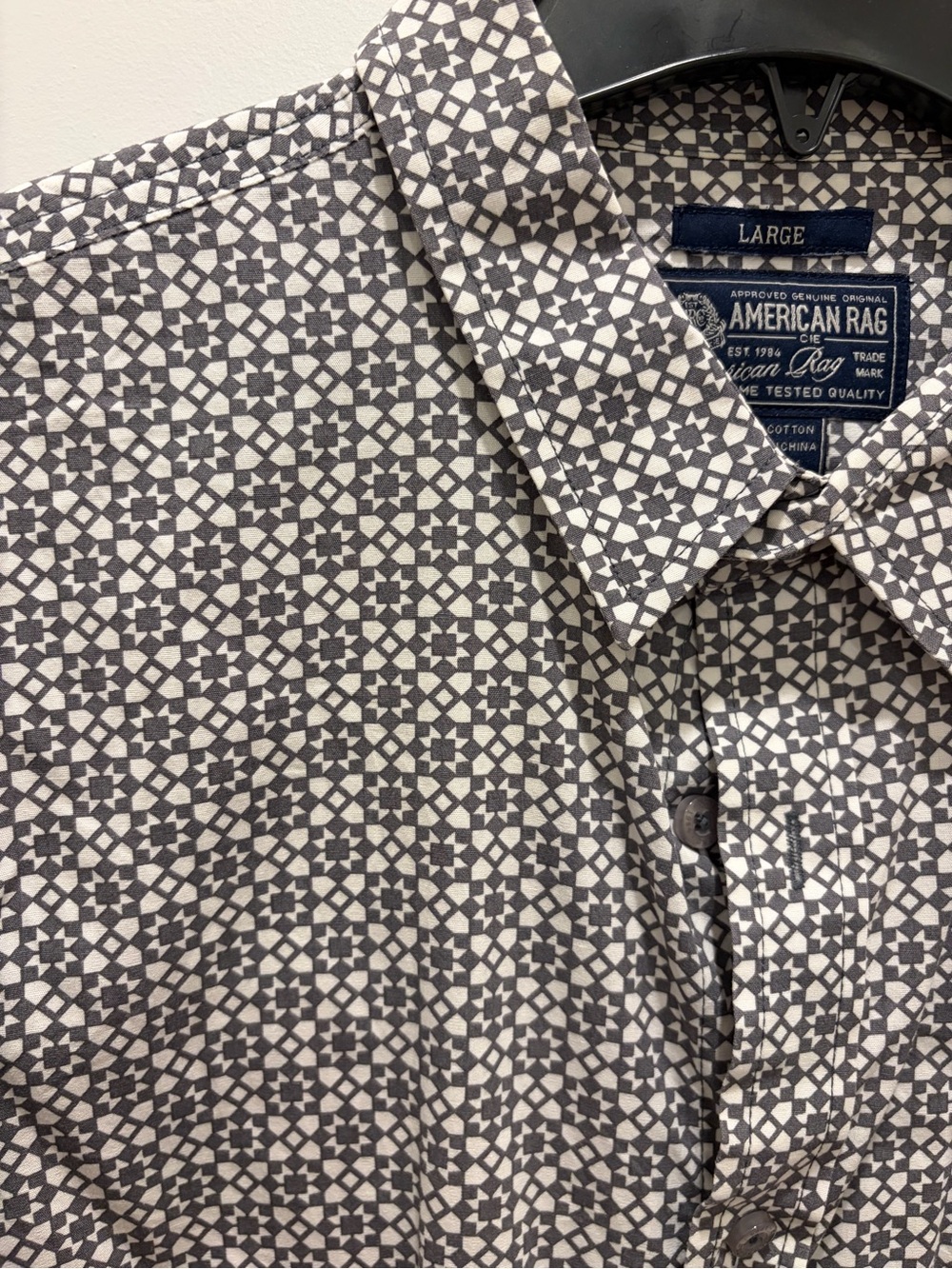 American Rag White and Black Micro-Pattern Button-Up Shirt - Picture 3 of 4